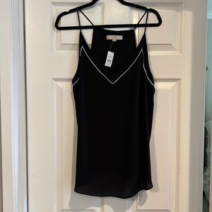 Ann Taylor LOFT Black V-Neck Camisole White Piping Detail Size XL